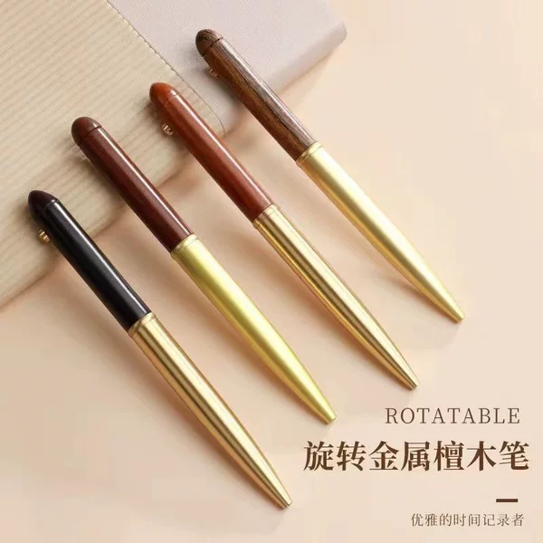 Business Retro Brass Rotary Decompression Sandalwood Signature Pen Custom Logo Metal Pen Simple Gift Pen