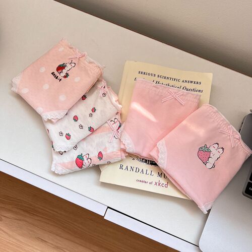 Ka Meow Illustrator's Original Girls' Underwear Back-to-School Season Pink Rabbit Breathable Cotton 5A Antibacterial Briefs Women
