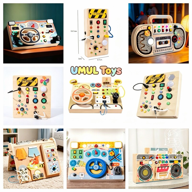 New Popular Children's Early Education Wooden Steering Wheel Led Light Busy Board Socket Switch Toy Wooden Toy Cross-Border New Popular Children's Early Education Wooden Steering Wheel Led Light Busy Board Socket Switch Toy Wooden Toy Cross-Border