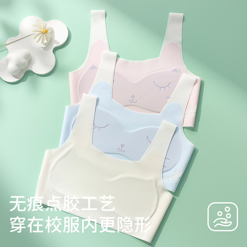 Ropa interior para niñas durante el desarrollo, chaleco pequeño, 10 años, estudiante de secundaria, escuela primaria, cojín interior de gato integrado transpirable, estilo fino de primavera y verano