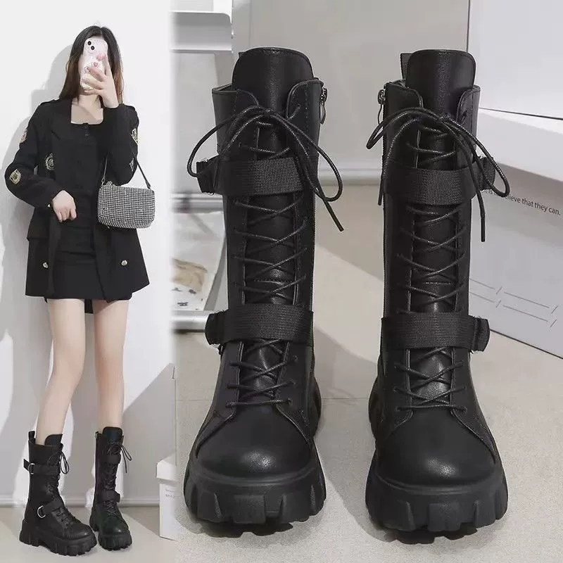 Толстая подошва и большой размер среднего размера красивый мотоциклист рыцарь сапоги