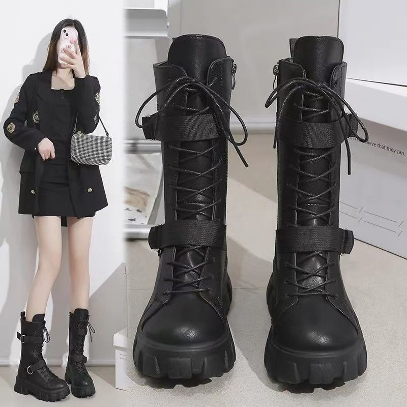 Thick-soled plus size mid-barrel handsome motorcycle rider boots height-increasing shoes COS Comic-Con Martin boots women's British style summer and autumn
