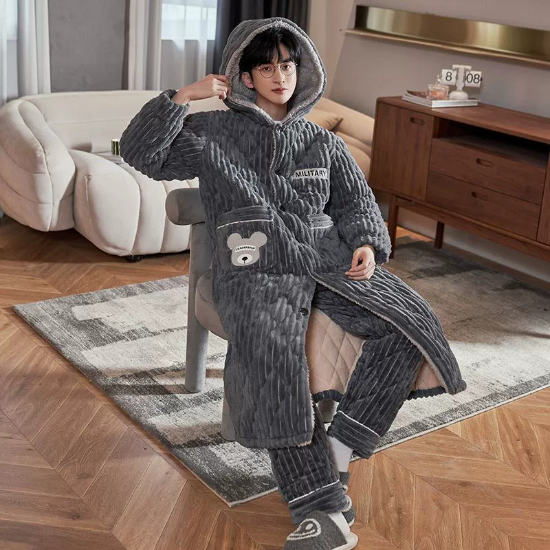 Осенний и зимний коралловый бархатный халат мужской бархатный утолщение