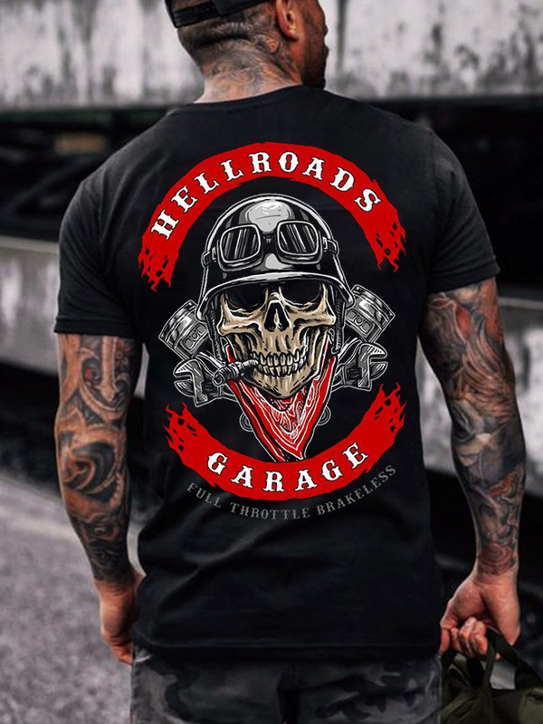 2026 Cross-Border American-Style Summer Simple and Unique Motorcycle Skull Round-Neck Unisex Printed T-Shirt