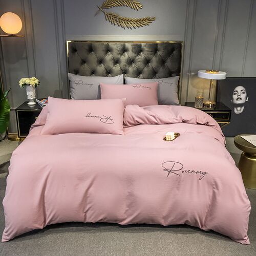 Solid color washed cotton four-piece fitted sheet set for student dormitory single and double quilt cover gift wholesale group purchase