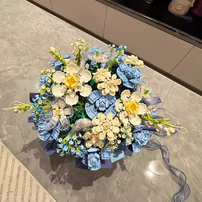 整套玫瑰积木永生花束套装礼物生日女孩手工拼装女生闺蜜高颜值