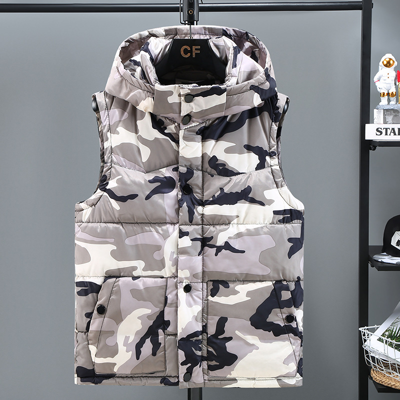 Chaleco de hombre camuflaje algodón con capucha sin mangas_voghion.com