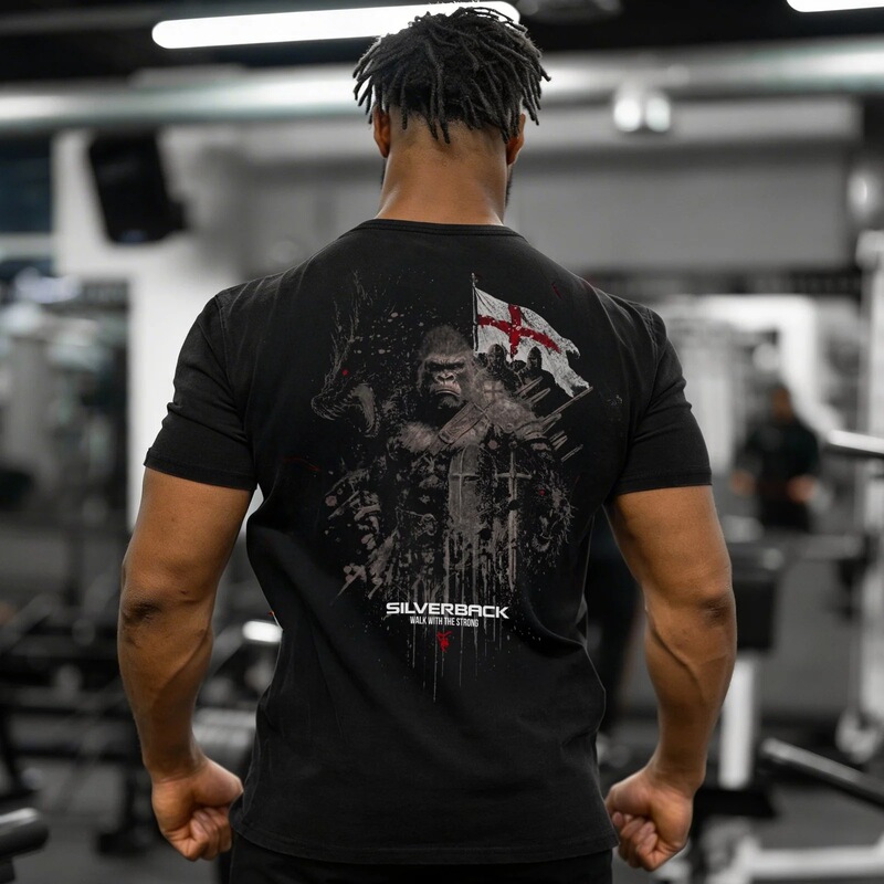 Silverback Knight Spirit T-Shirt Men's Gorilla Raising Flag Pattern Fitness Sports Loose Top Silverback Knight Spirit T-Shirt Men's Gorilla Raising Flag Pattern Fitness Sports Loose Top
