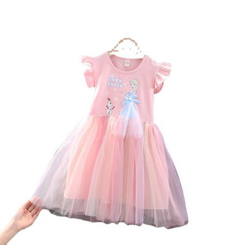 Girls' Frozen dress, summer children's skirt, tutu skirt, short-sleeved fashionable Elsa princess skirt