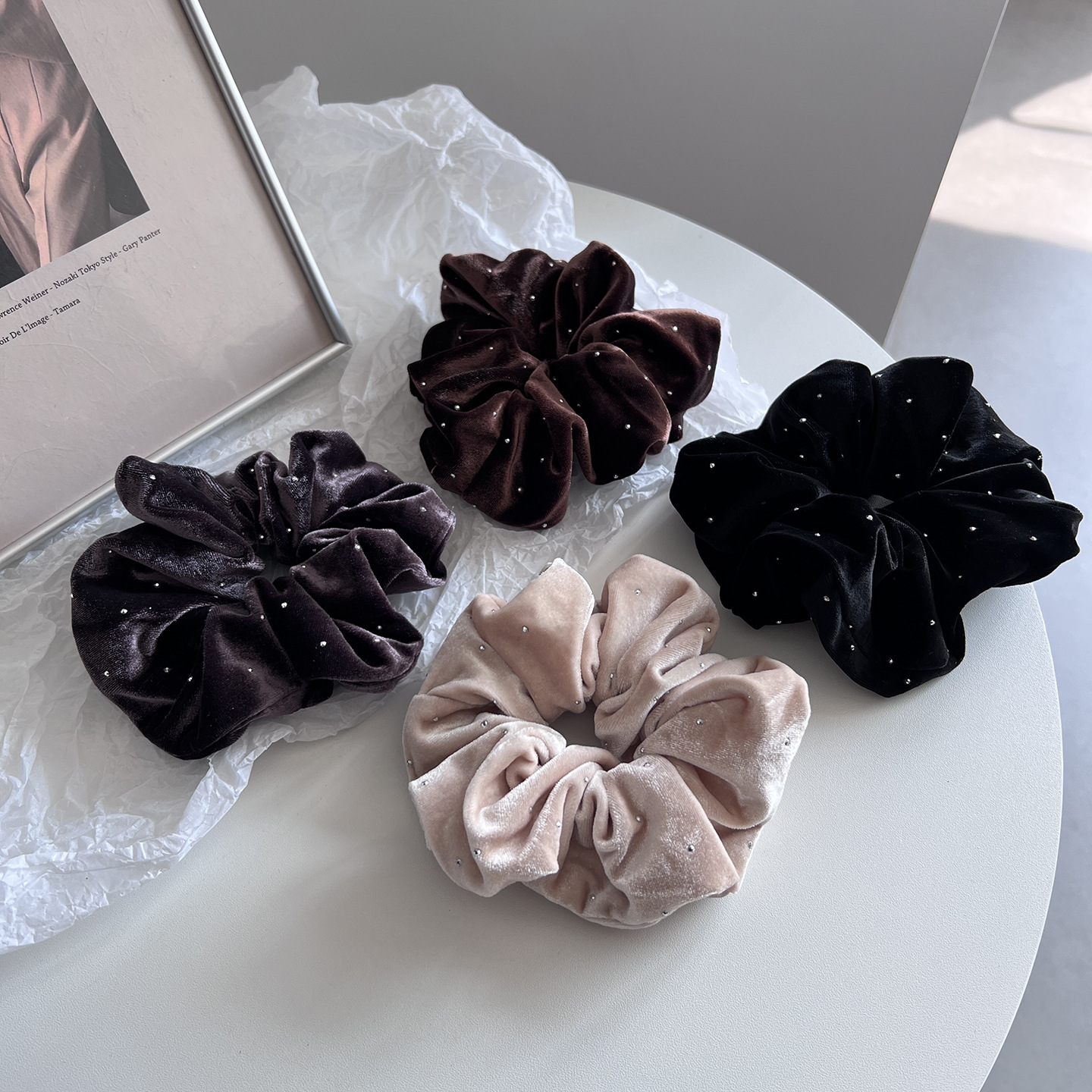 Samt Haar-scrunchie Mit Strass Für Pferdeschwänze Und Hochsteckfrisuren_voghion.com