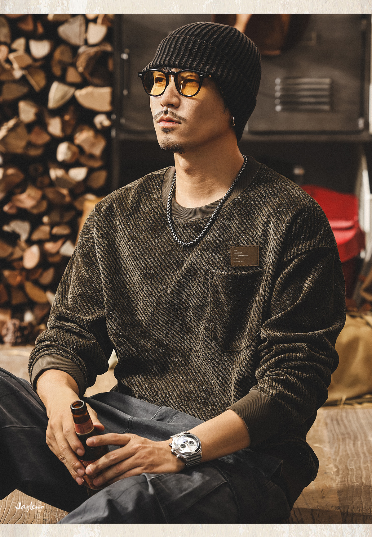 Felpa uomo stile american retro oversize in cotone pesante_voghion.com