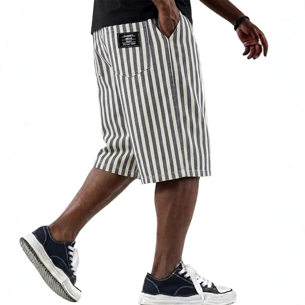 Men's Clothing Men's Fashionable Versatile Striped Casual Shorts Loose Multi Pocket For Formal & Casual Solid Color_viptrois.com