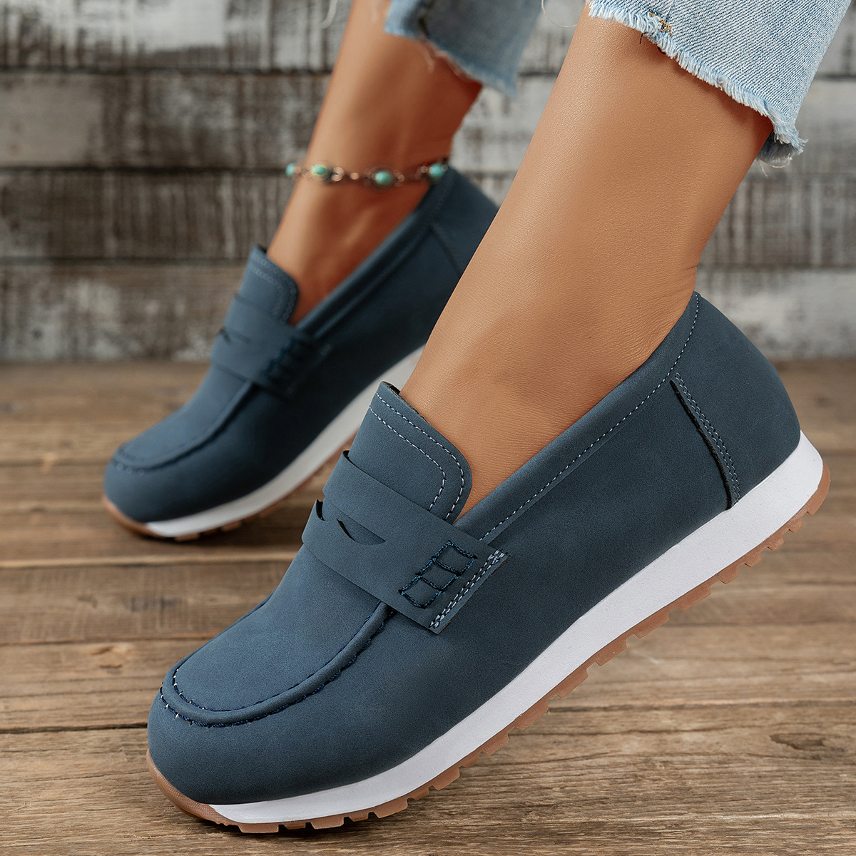 Comfortable Plus Size Women's Running Shoes Spring British Style Loafers Thick Soled_voghion.com