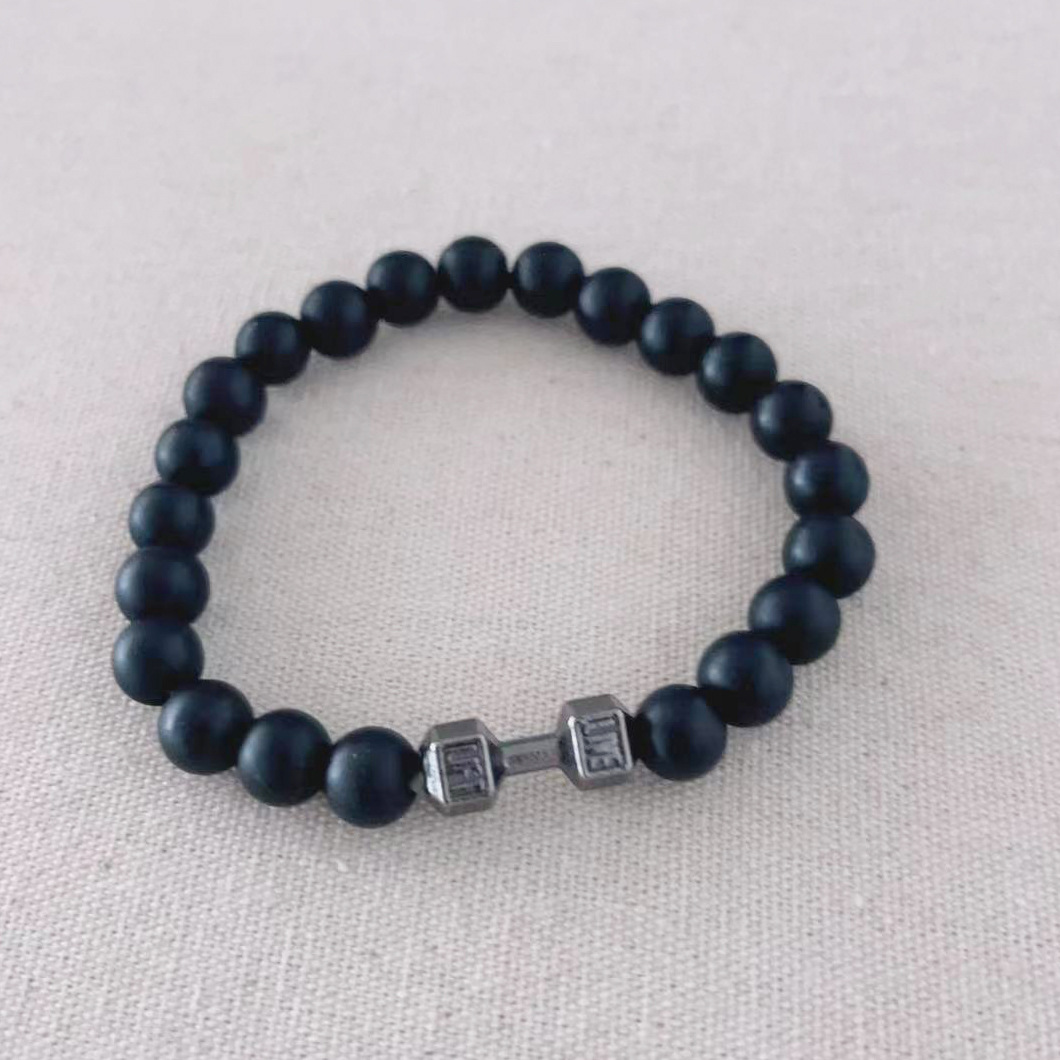 Nueva pulsera de cuentas con forma de mancuerna volcánica, estilo europeo americano, joyería para hombres y mujeres, piedra natural turquesa._voghion.com