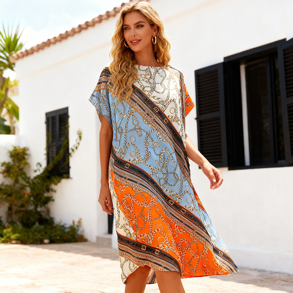 2026 primavera y verano nuevos productos de verano solar chal playa blusa vestido de vacaciones impresión de moda Amazon exclusiva