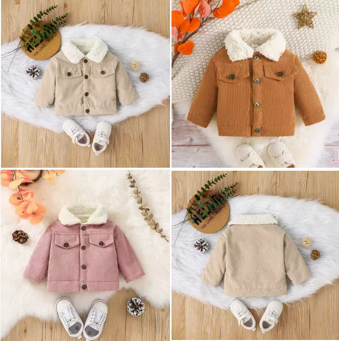 冬季服装现货直销 2024年婴幼童冬天潮范加绒加厚纯色灯芯绒外套