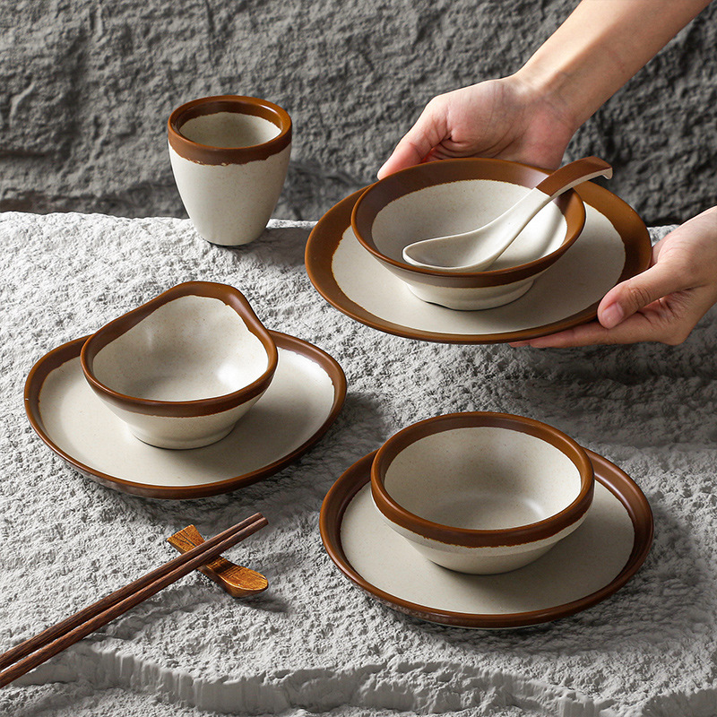 Commercial Melamine Hot Pot BBQ Restaurant Dishes Special Plate Imitation Porcelain Hotel Restaurant Side Plate Creative Retro Tableware Set