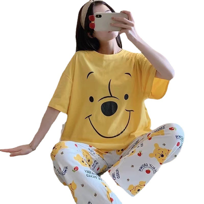 Pijamas de verano de manga corta para mujer, novedad 2025, conjunto de dibujos animados fino y moderno para primavera y otoño, ideal para usar en casa o como ropa exterior.