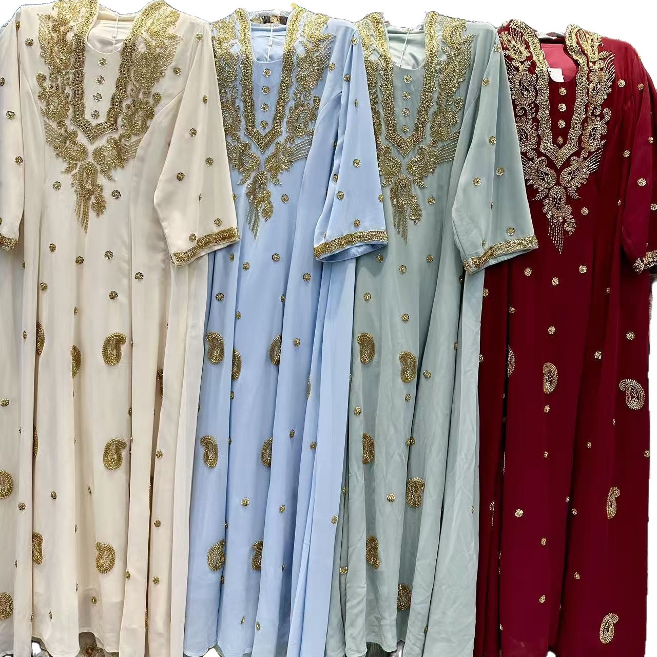 Robe-robe élégante et robuste ornée de perles, style commerce extérieur, pour femme, nouveau modèle 2025, abaya ample grande taille d'inspiration moyen-orientale_voghion.com