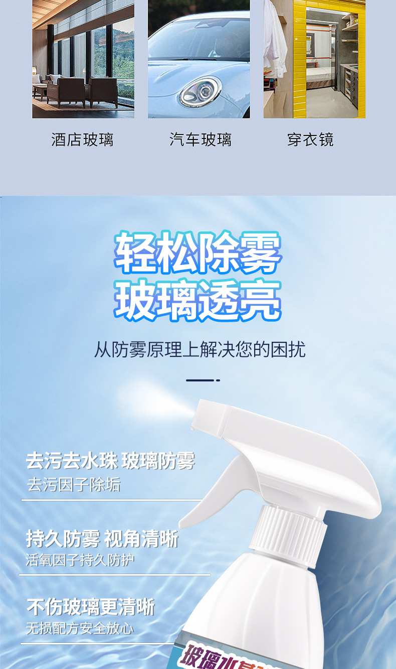 Glass Anti-Fog Agent, Car Water Repellent, Front Windshield Anti-Fog Agent Spray, Rearview Mirror Rainproof Agent, Defogging Spray