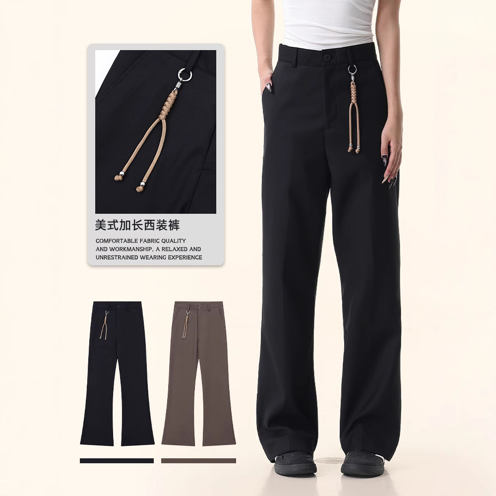 High-End Men's Straight-Leg Trousers with Slits, Suit Floor-Length Trousers, Casual Trousers with Drapey Legs, Long Trousers with a Sense of Stacking