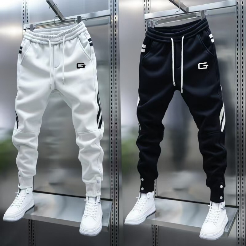 Men's Spring and Autumn Elastic Waist Sweatpants with Spliced Webbing Design, Casual Pants, Trendy Brand Harem Jogger Pants, Wholesale Export