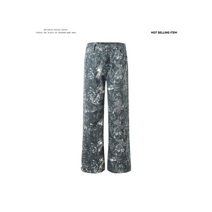 American Vibe Retro Niche Tie-Dye All-Over Printed Straight Jeans for Men Washed Trendy Brand Design Loose Wide-Leg Pants
