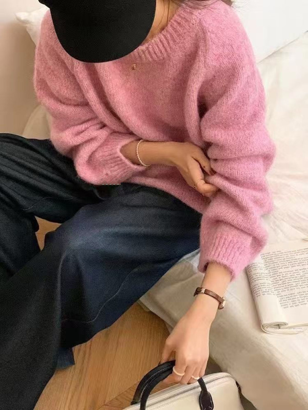 外国貿易新しいラウンドネックラグラン長袖混合色ぬいぐるみルーズプルオーバーセーター女性の大きいサイズカジュアルプルオーバー|undefined