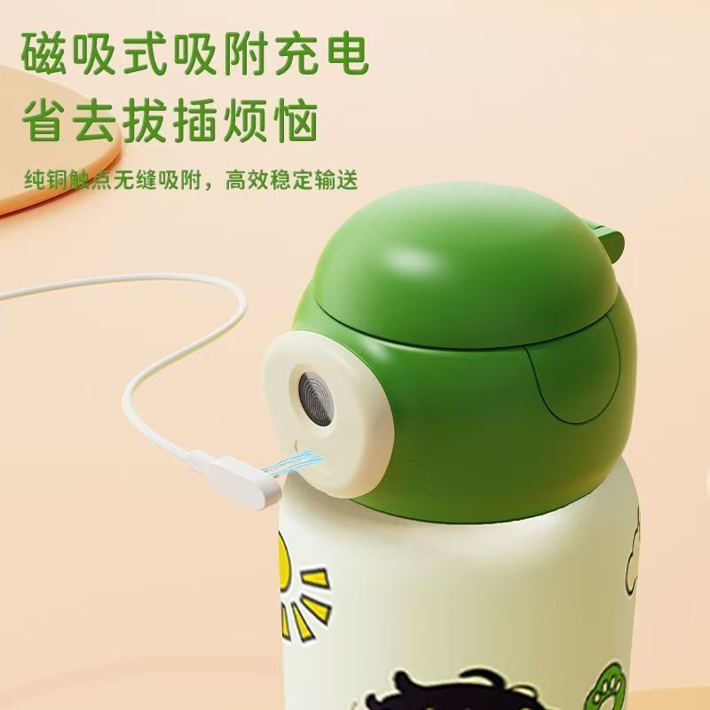 指纹解锁动物卡通不锈钢儿童智能保温杯随行杯吸管直饮指纹解锁杯|undefined
