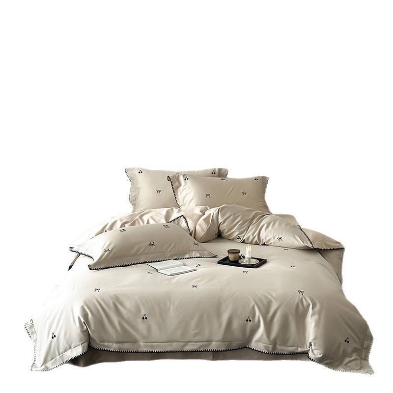 Set da quattro pezzi in raso australiano 100S, lenzuolo e copripiumino in puro cotone spazzolato, biancheria da letto con fiocco in stile francese interamente in cotone_voghion.com