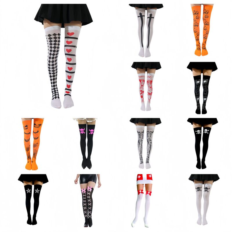 Halloween Blood-Stained Socks, Blood-Stained Printed Socks, Vampire Horror Atmosphere Costume Stockings, Nurse Blood-Stained Over-The-Knee Socks