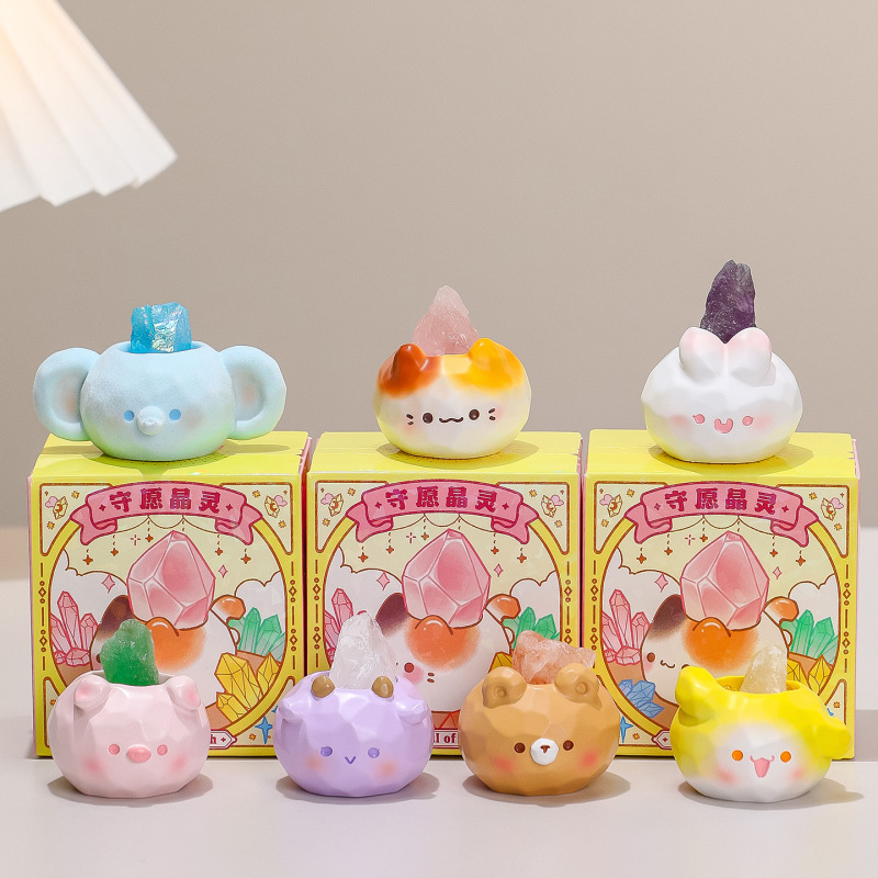 动物水晶盲盒摆件新款创意可爱猫猫好运办公室礼物卡通树脂公仔新|undefined