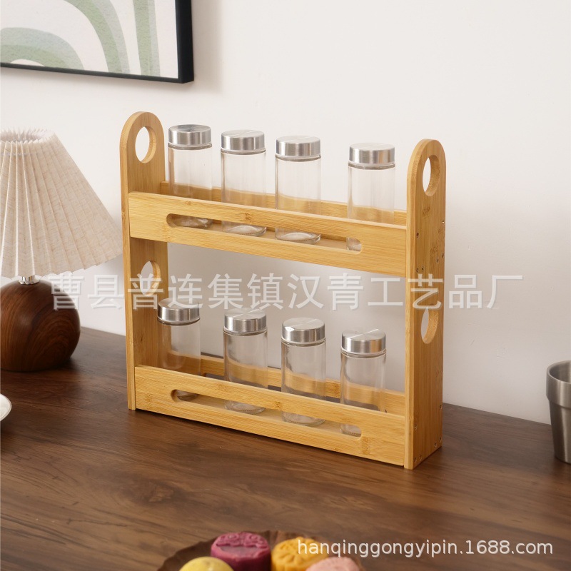 Estantes de cocina transfronterizos estanterías de madera condimento tanque estante de almacenamiento multicapa de bambú de escritorio especias acabado marco mayorista marco de madera
