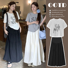 孕妇夏装时尚小个子辣妈韩系印花短袖上衣搭休闲托腹半身裙两件套