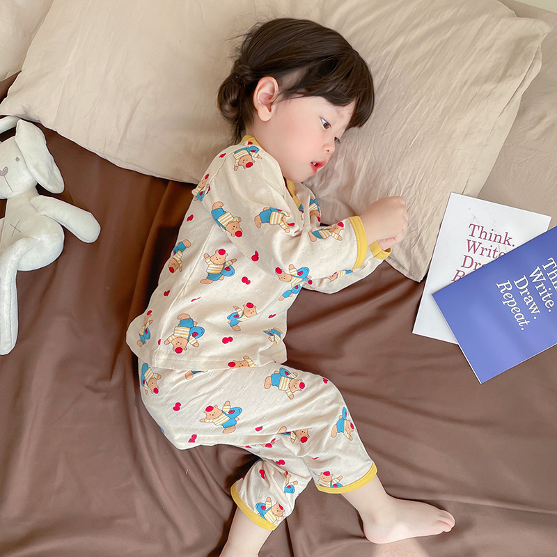 2026 New Pure Cotton Girls' Long-Sleeve Breathable Baby Pajama Set Spring and Autumn Home Wear Thin Air-Conditioning Clothing