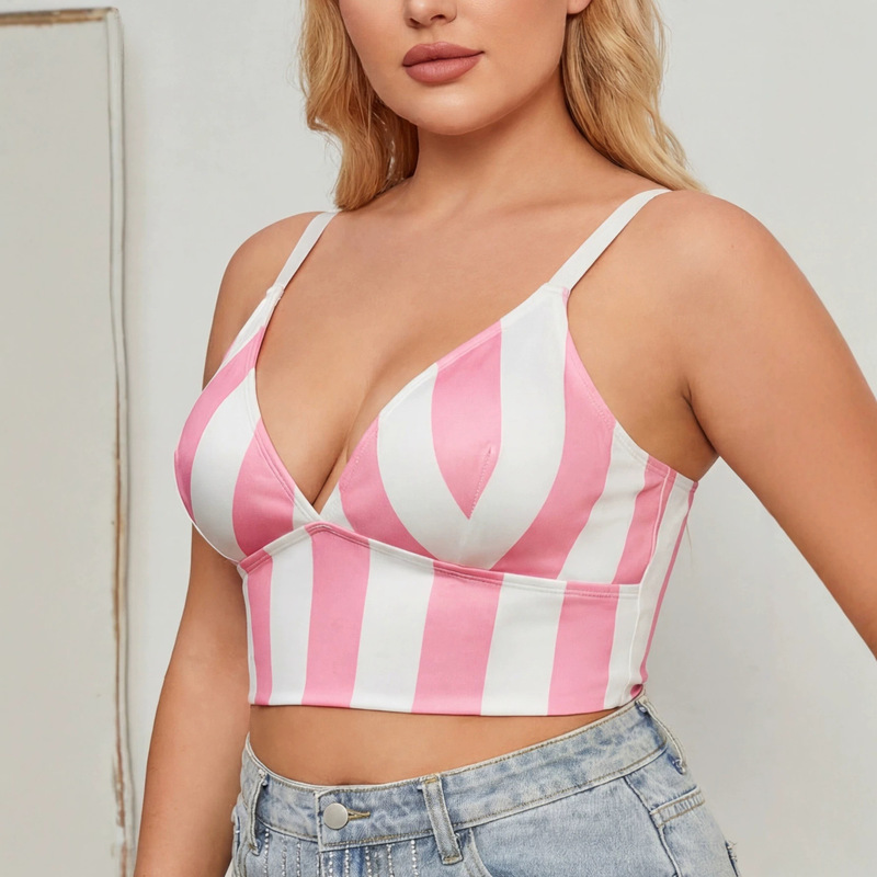 European and American Style Striped Halter Neck Tank Top for Women, Summer Slim Fit Crop Top, Body-Shaping Tube Top European and American Style Striped Halter Neck Tank Top for Women, Summer Slim Fit Crop Top, Body-Shaping Tube Top