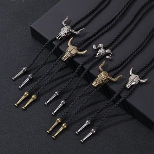 Cross-Border European and American Retro Simple Style Pu Alloy Bull Head Necklace Choker Bolo Tie Sweater Shirt Clothing Accessories