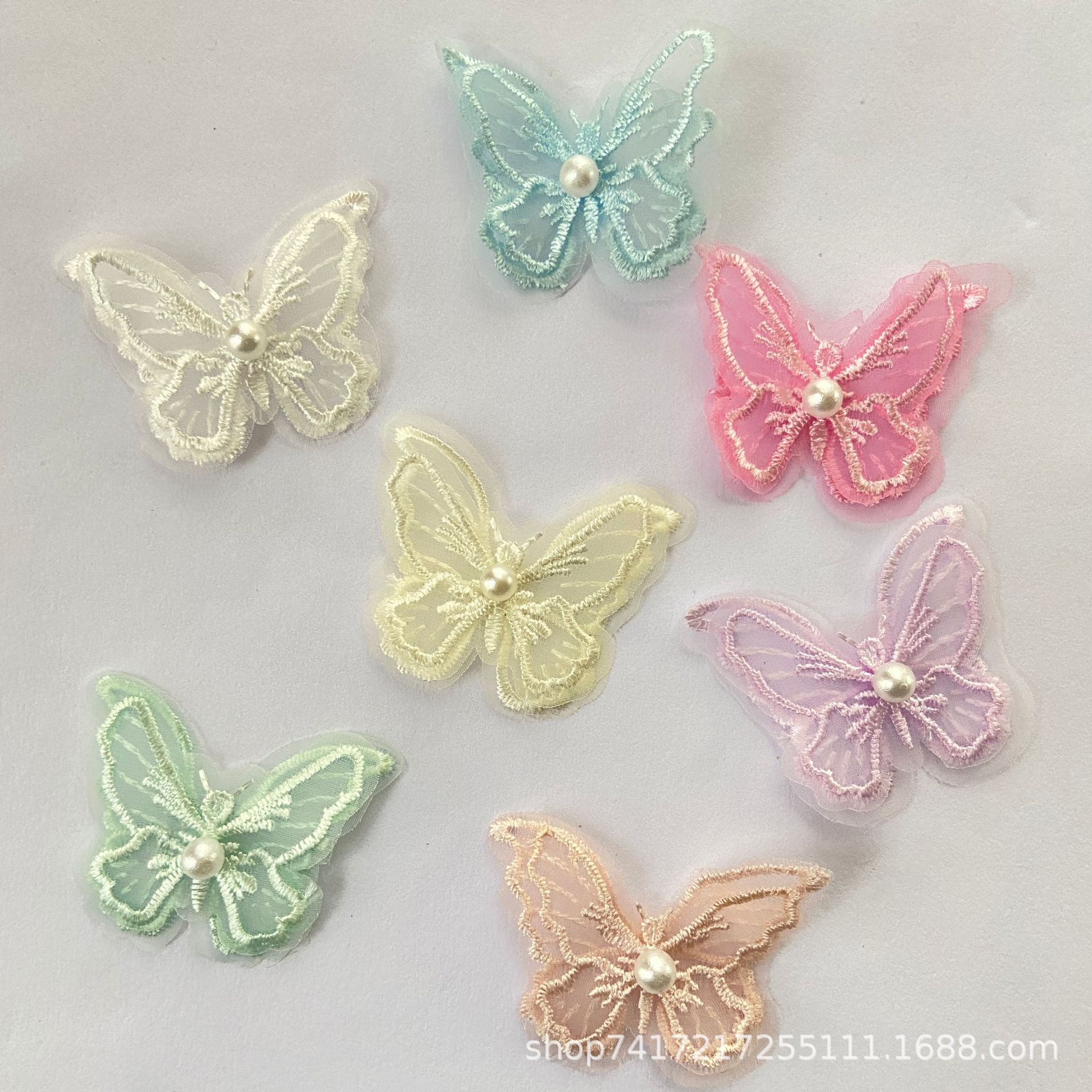 5cm doble perla bordada mariposa colorida mariposa bordada mariposa red de encaje mariposa ropa interior accesorios de boda