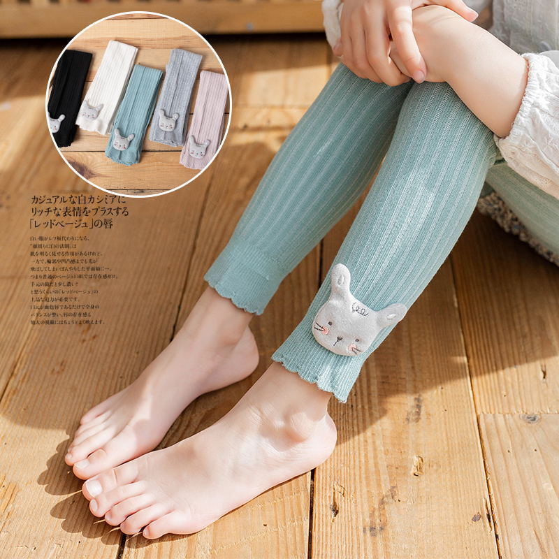 2021春夏新品 女童精梳棉豎條卡通兔子九分褲 兒童韓版寶寶打底褲