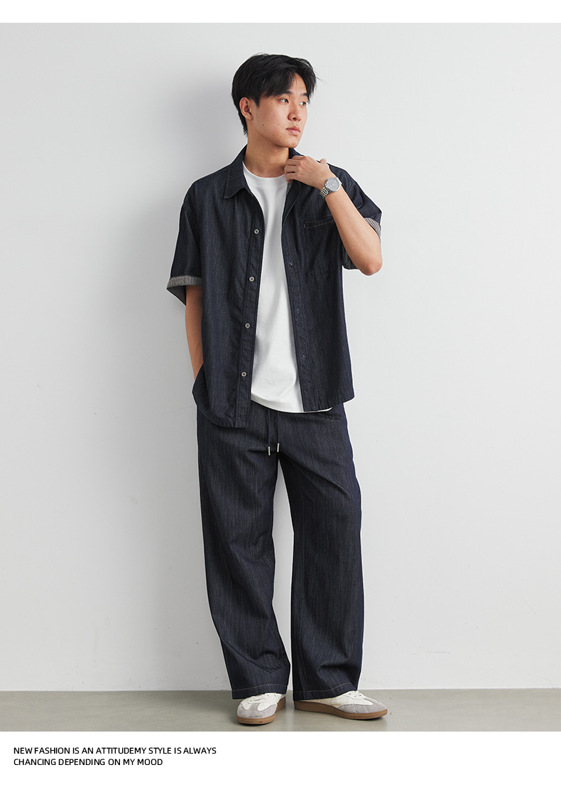Bộ vest denim nam hai mảnh áo sơ mi dài tay quần dài — màu sắc chi tiết 14