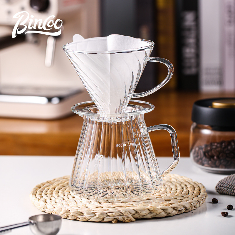Bincoo手冲咖啡壶滤杯高硼硅玻璃过滤杯 V60冲杯咖啡过滤器分享壶