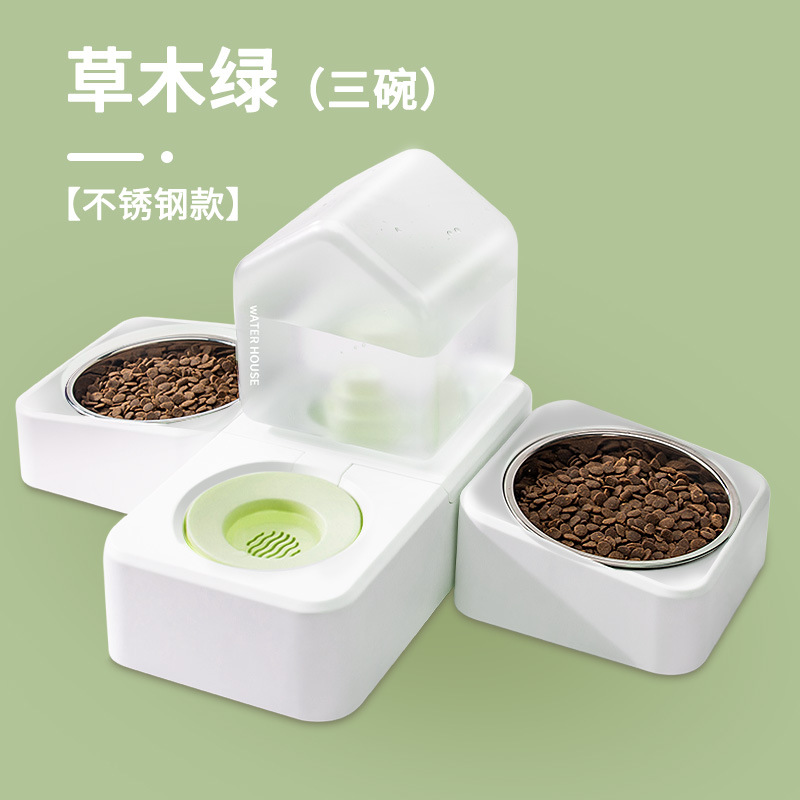 Agua Sala de tres cuencos perro tazón de cerámica alimentador de mascotas fuente de consumo mediano y pequeño perro gato perro cuenca suministros para mascotas