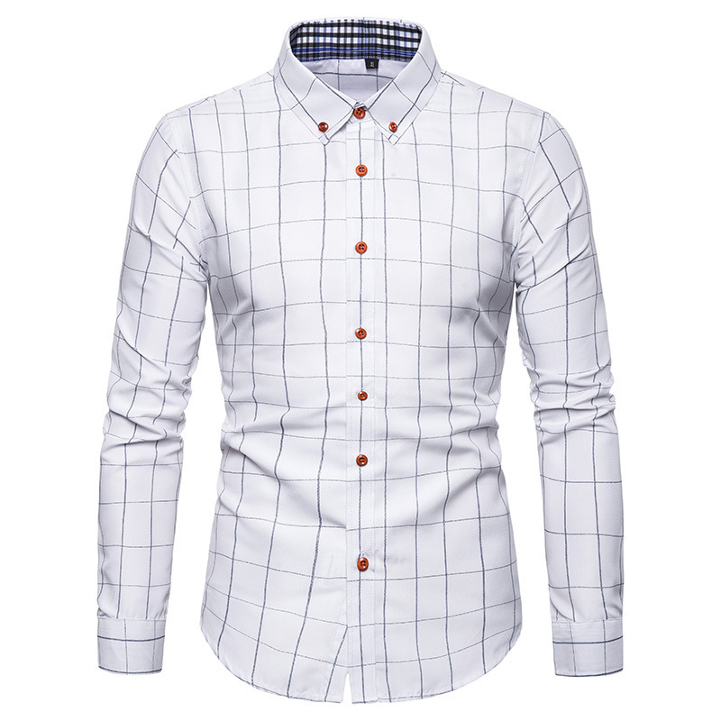 Men's Casual Checkered Long Sleeve Shirt With Square Neck_voghion.com