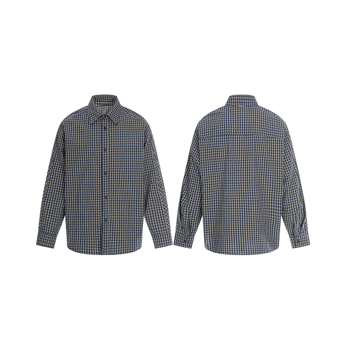 RUIIENRS x EIGHTISLAND 2026 春季新款藏青格纹全棉百搭衬衫B657