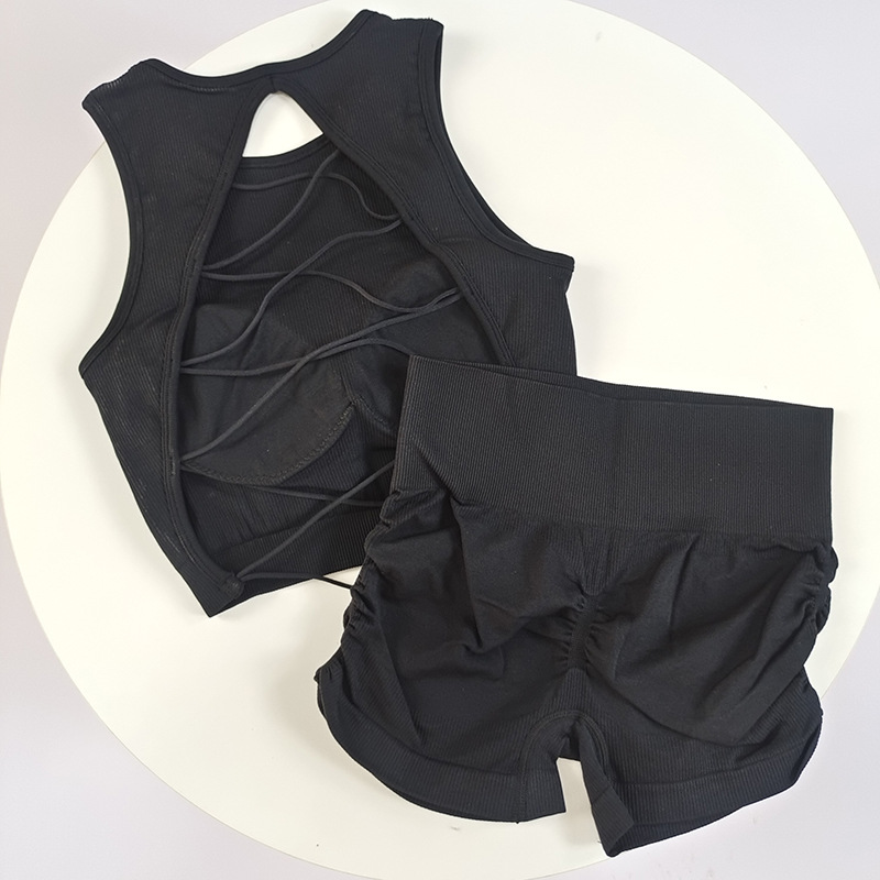 Hermoso chaleco de yoga con cordones cruzados, ropa interior deportiva de copa fija para mujer, ropa deportiva para correr, top sexy