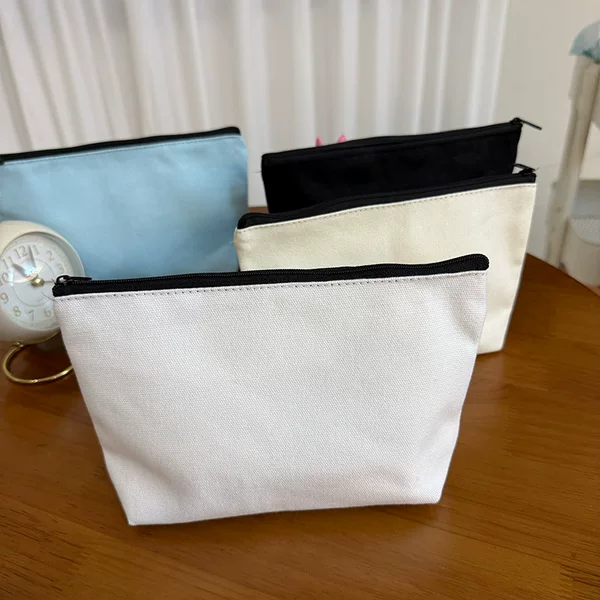 Cosmetic Bag Solid Color DIY Cosmetic Bag Zipper Canvas Pencil Bag Student Stationery Bag Pencil Storage Bag Printable LOGO