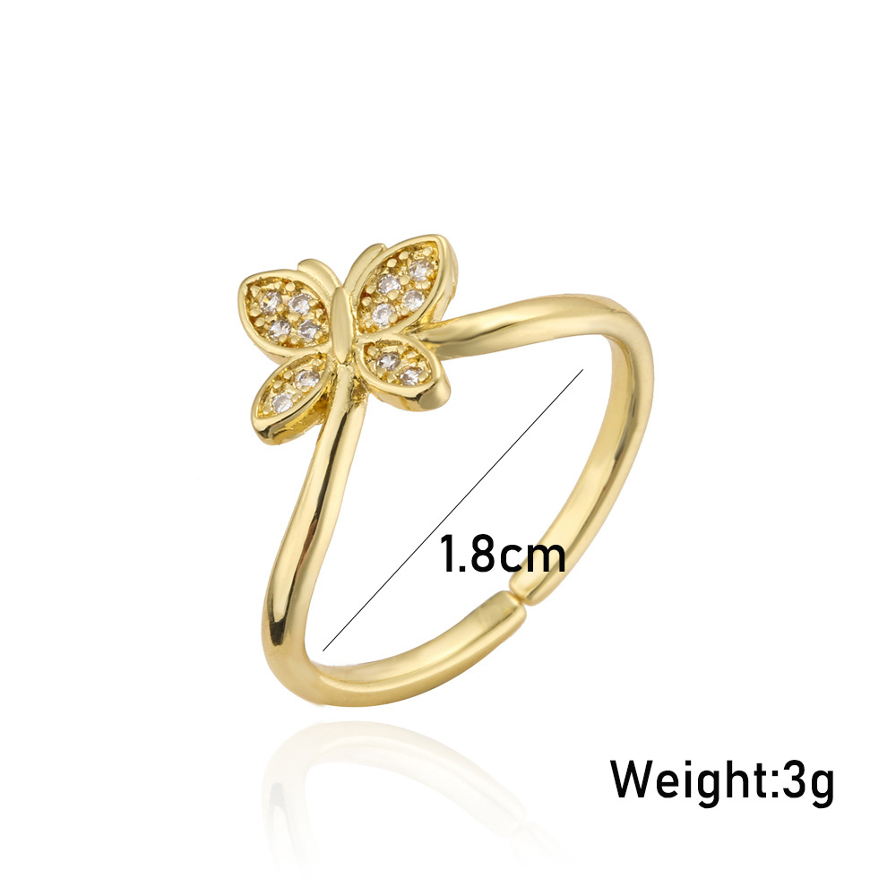 New Simple Golden Personality Open Ring Copper Micro-inlaid Zircon Jewelry display picture 3