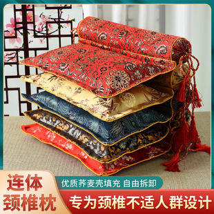 Chinese-style satin one-piece cervical pillow cylindrical buckwheat Wormwood cervical pillow Cassia adult neck protection