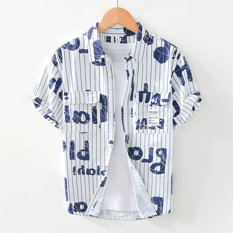 2058 рубашка с короткими рукавами в полоску с принтом букв