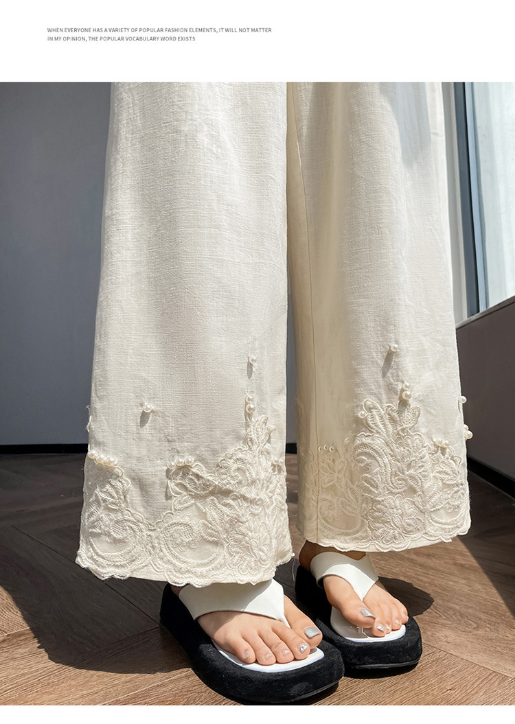 Quần culottes nữ ống rộng eo cao chất liệu ren đính cườm — Màu ảnh chi tiết 30